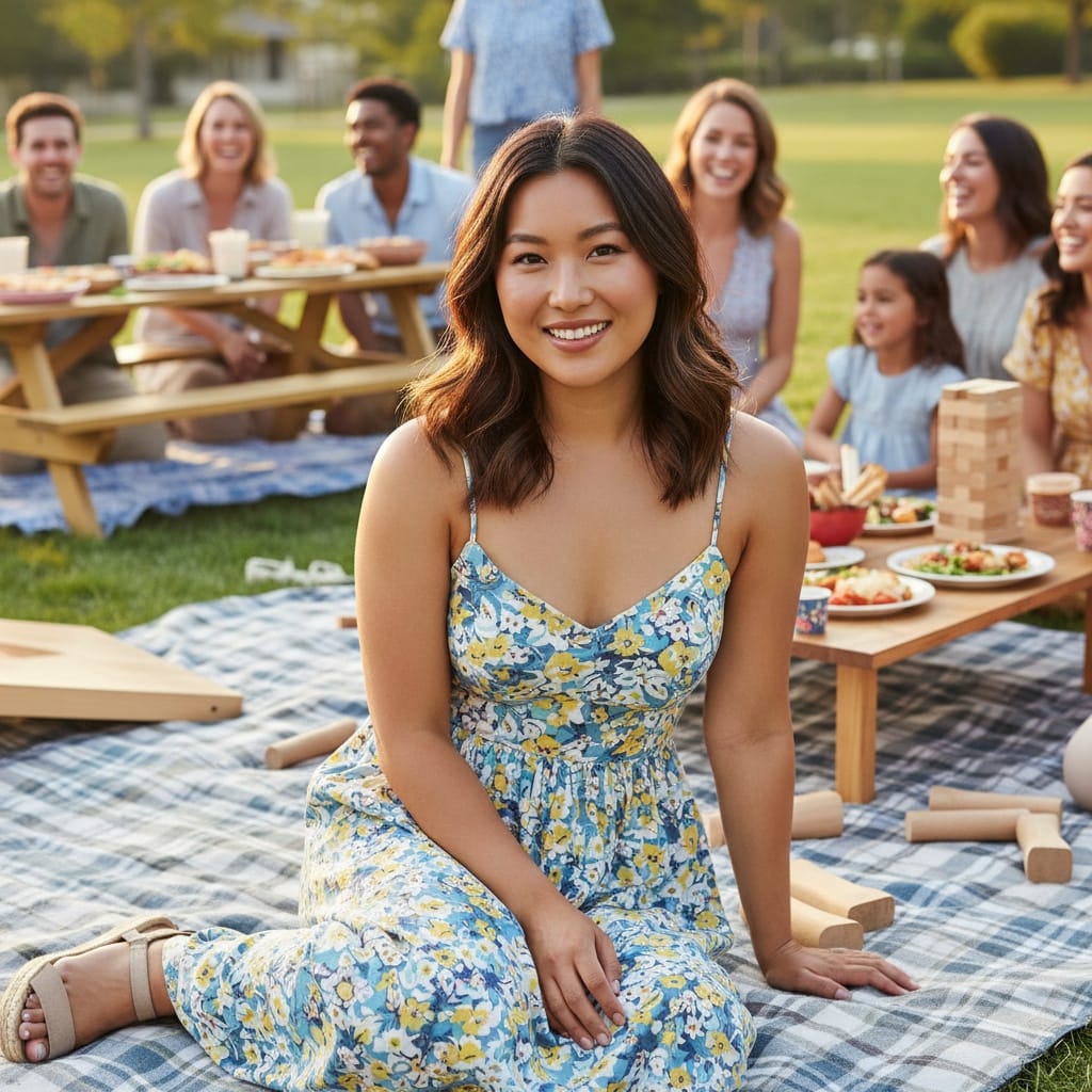 curve asian woman outdoor group picnic style 62652249