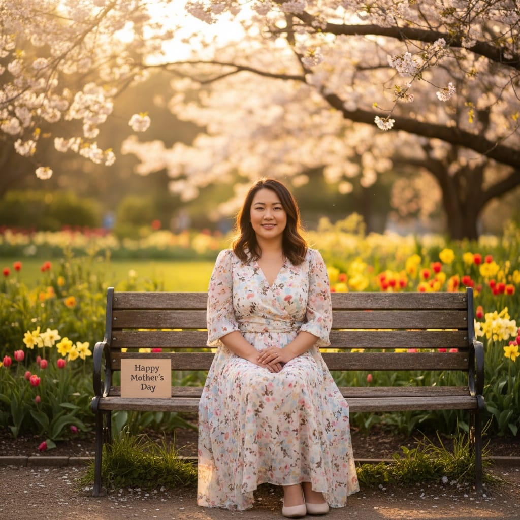curve asian woman outdoor park bench 56253041