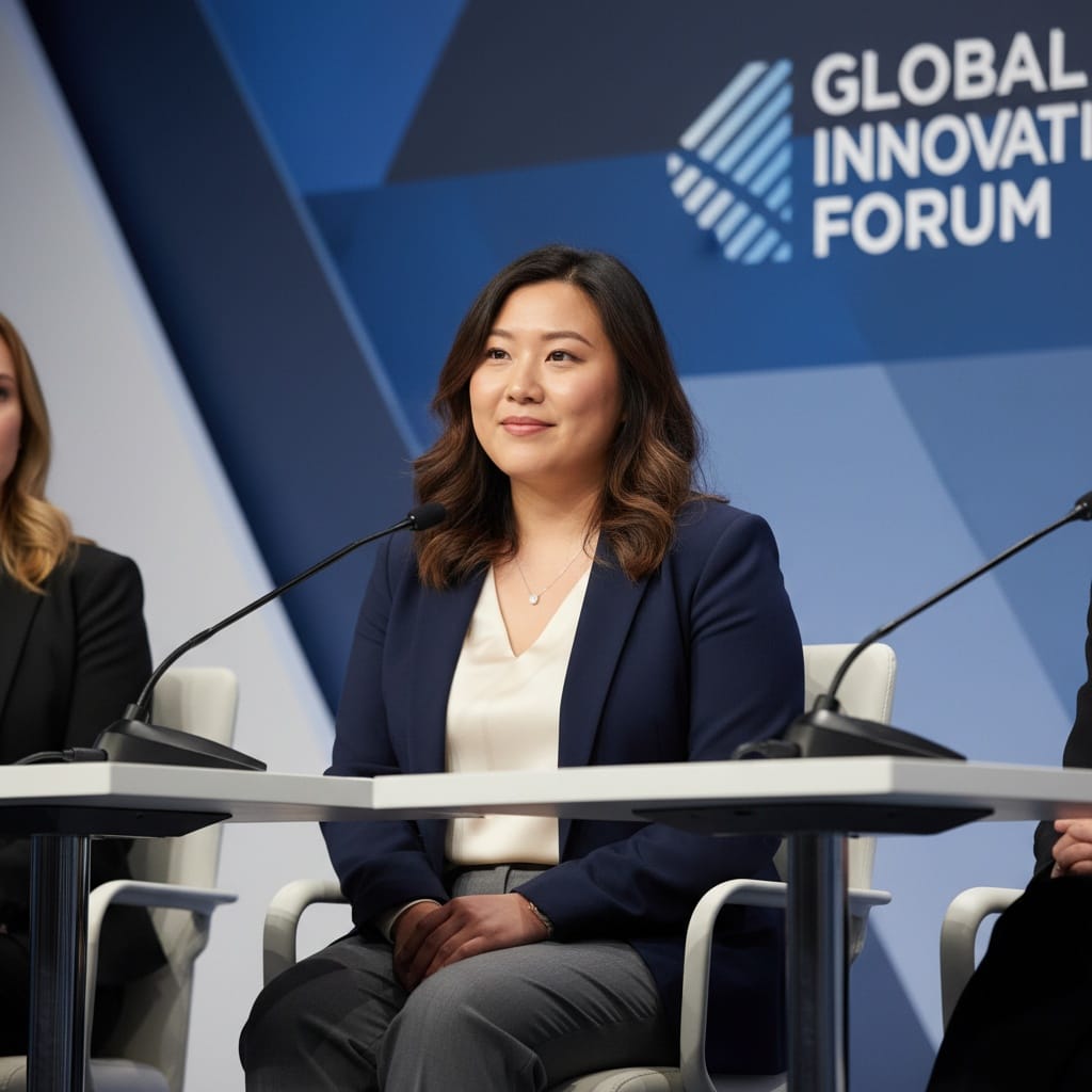 curve asian woman panel discussion seated 87130730