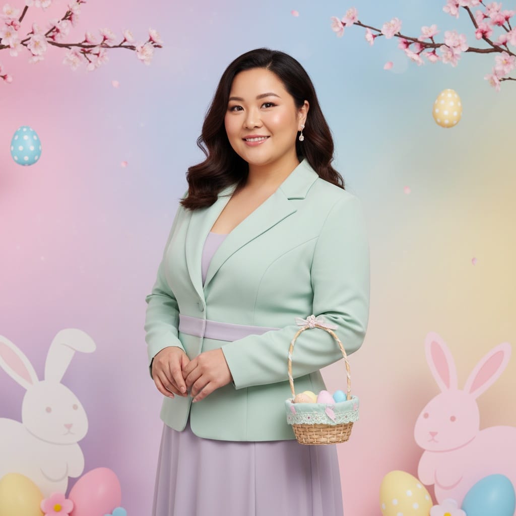 curve asian woman pastel backdrop studio easter 19318289