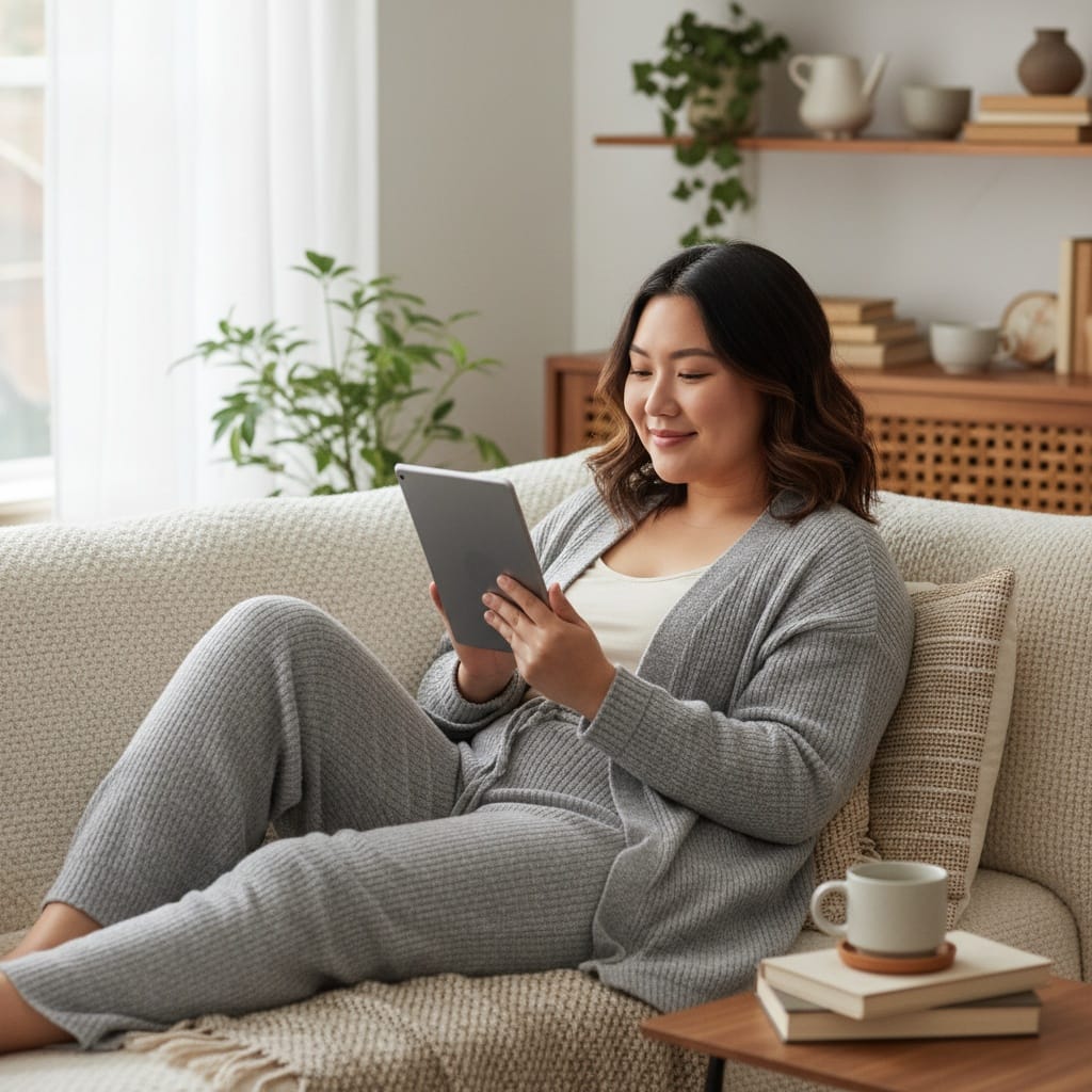 curve asian woman reading relaxing couch 30865283