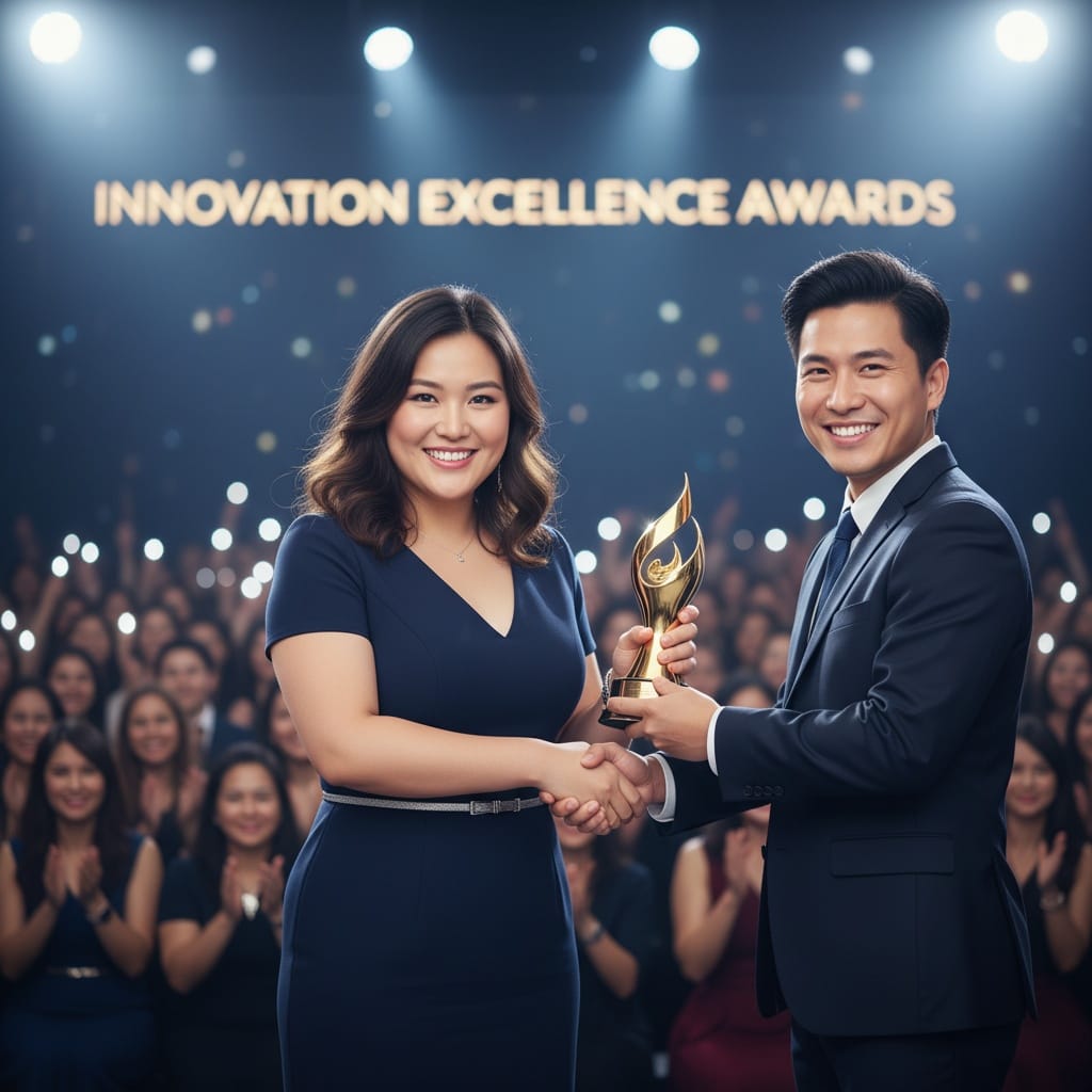 curve asian woman receiving award on stage 24904166