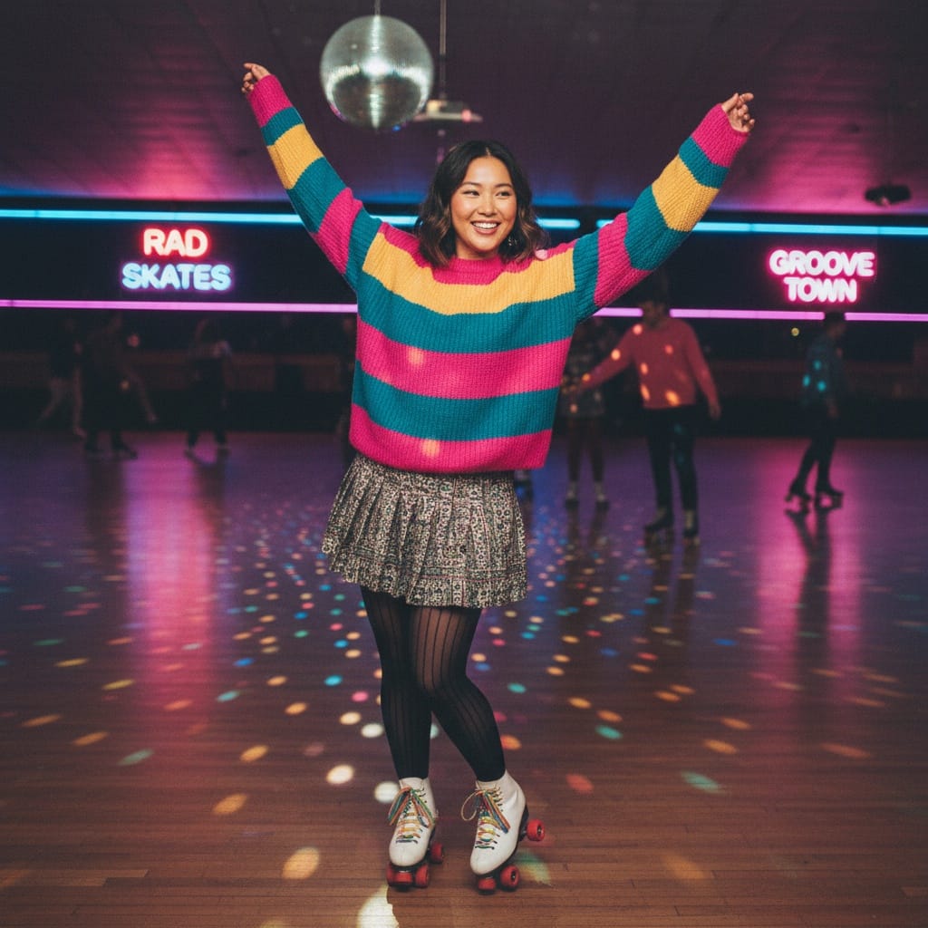 curve asian woman roller rink atmosphere 56991172