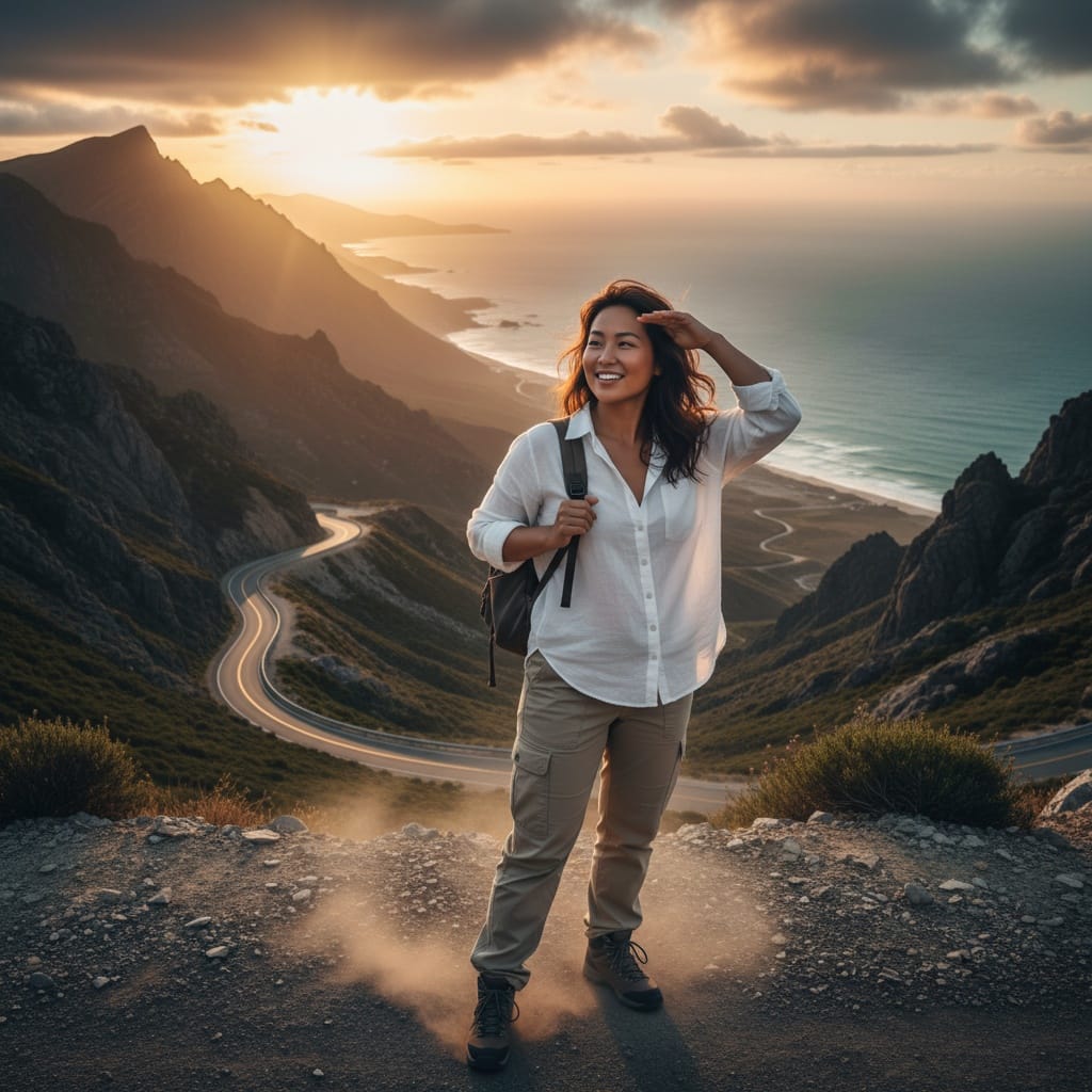 curve asian woman scenic road wanderlust 93932783