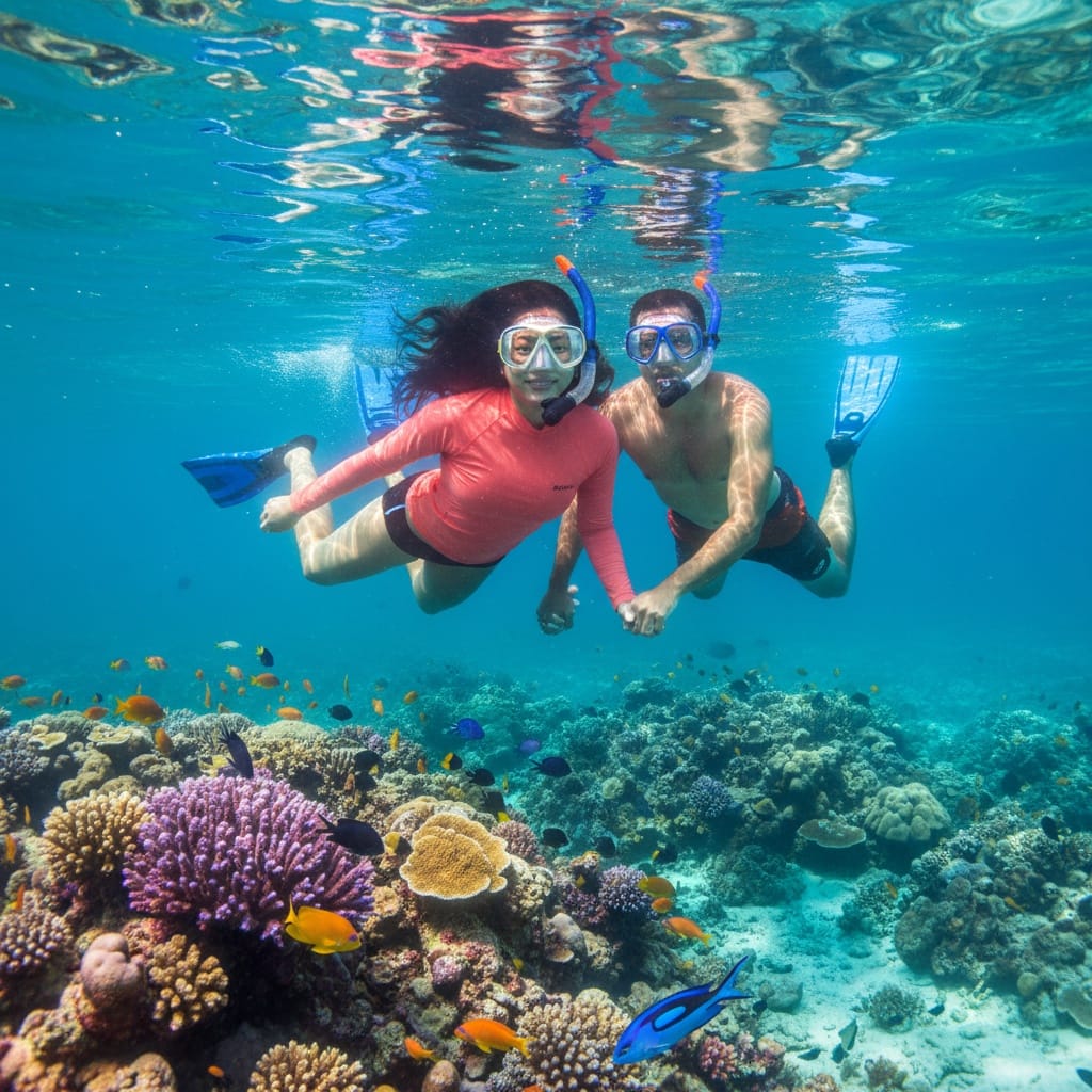 curve asian woman snorkeling underwater couple 14174384