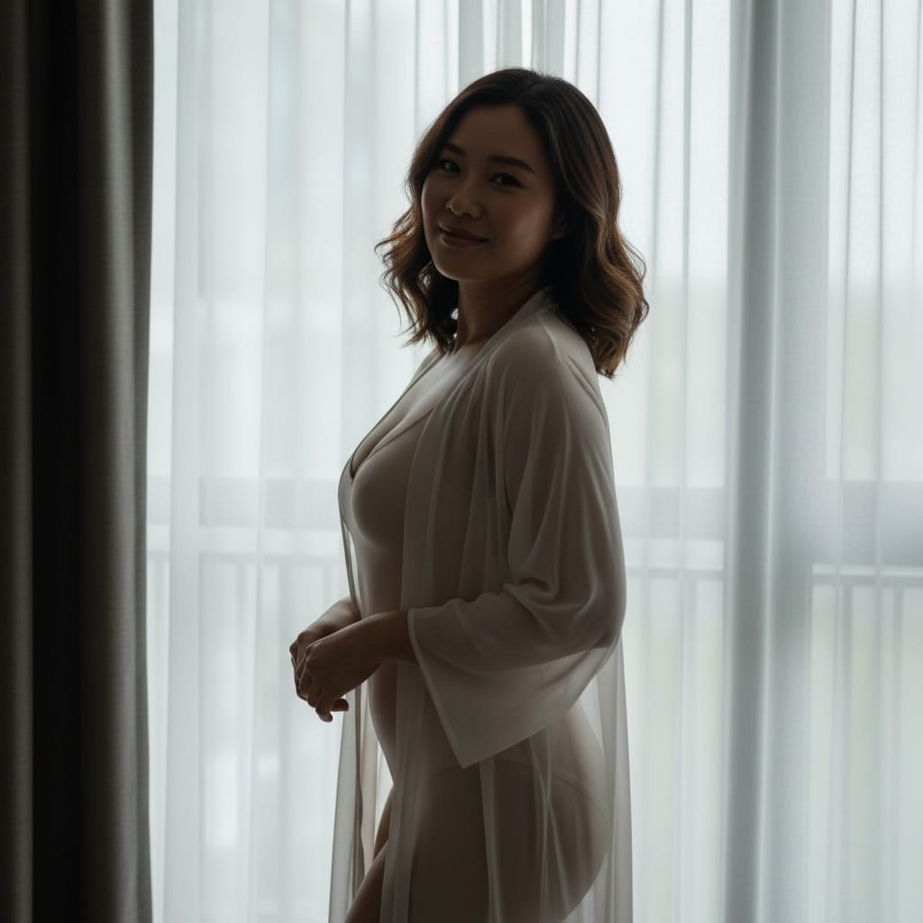 curve asian woman standing window silhouette 65761072