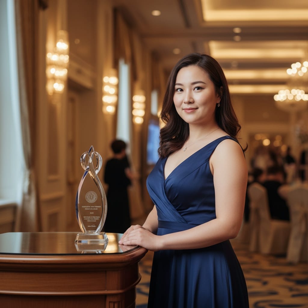 curve asian woman trophy table display 80301958