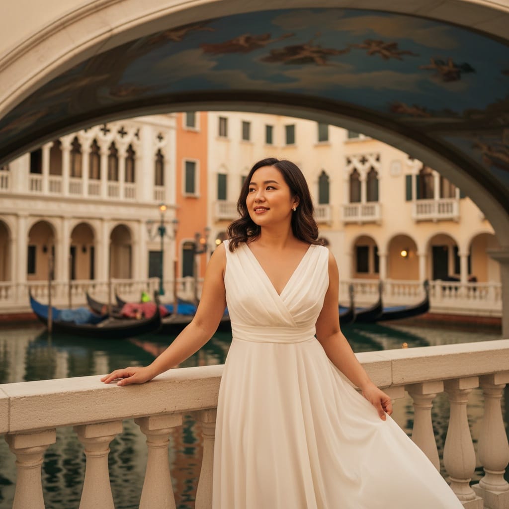 curve asian woman venetian gondola scene 88514467