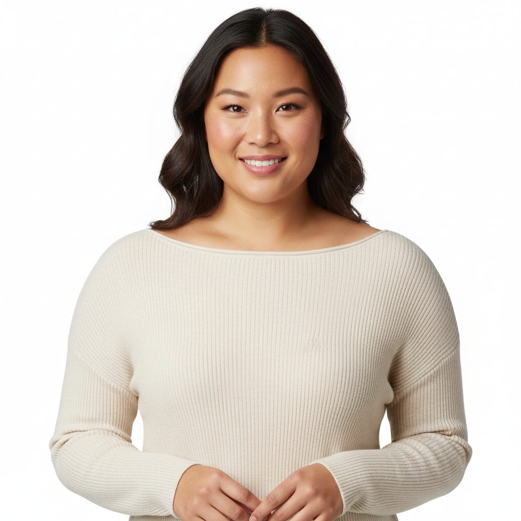 curve asian woman white background closeup upper 14410567