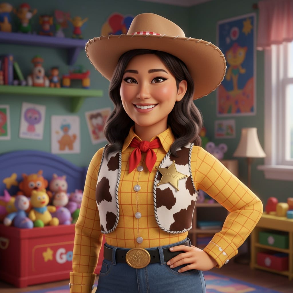 curve asian woman woody cowboy character 92588720