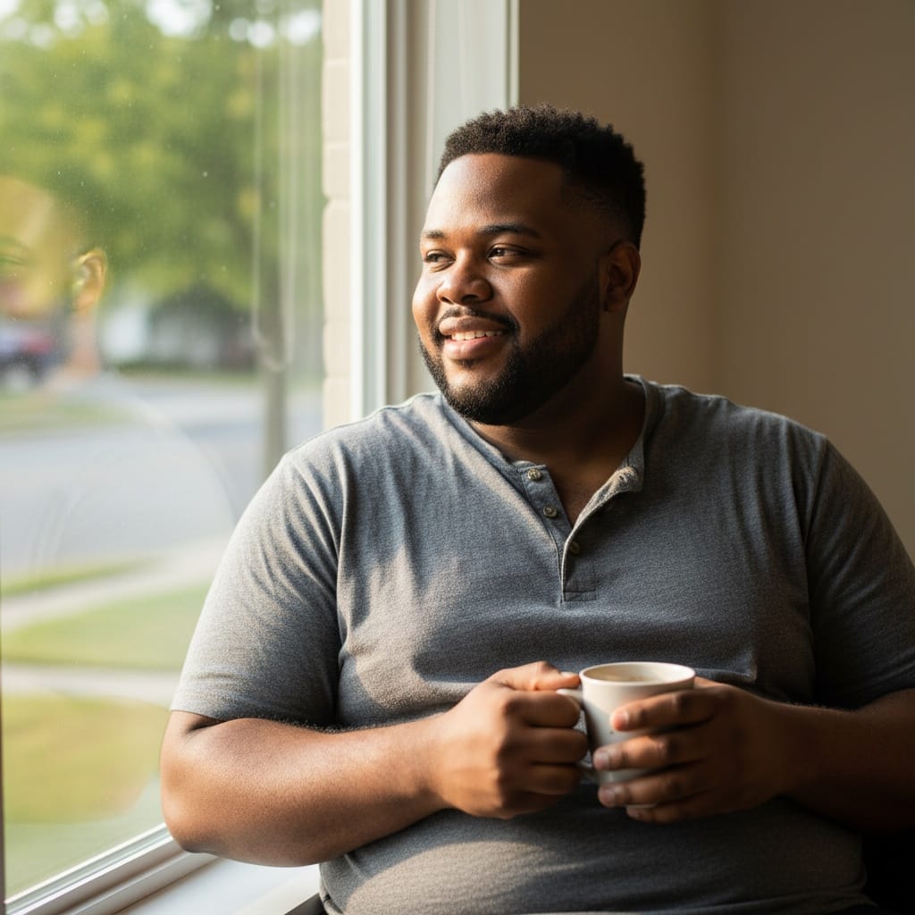 curve black man cozy morning coffee 55138296