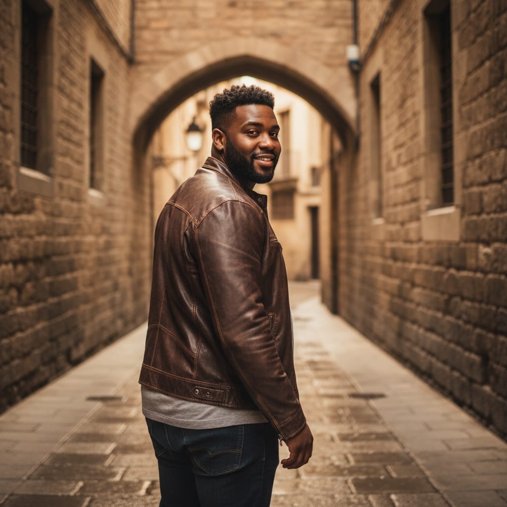 curve black man gothic quarter narrow street 62015753