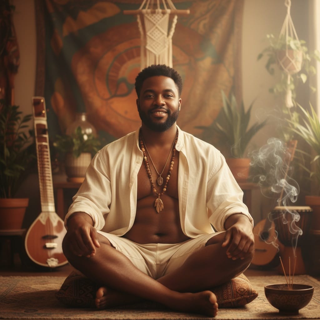 curve black man meditation spiritual portrait 95898593