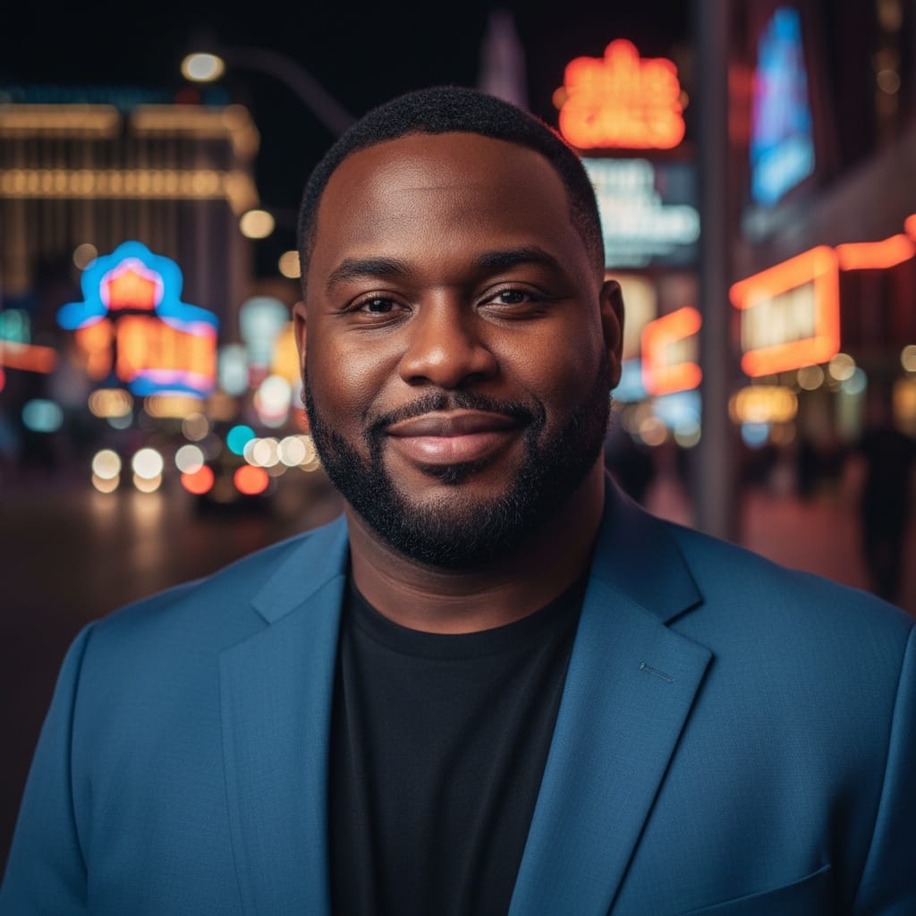 curve black man neon strip night portrait 96759980