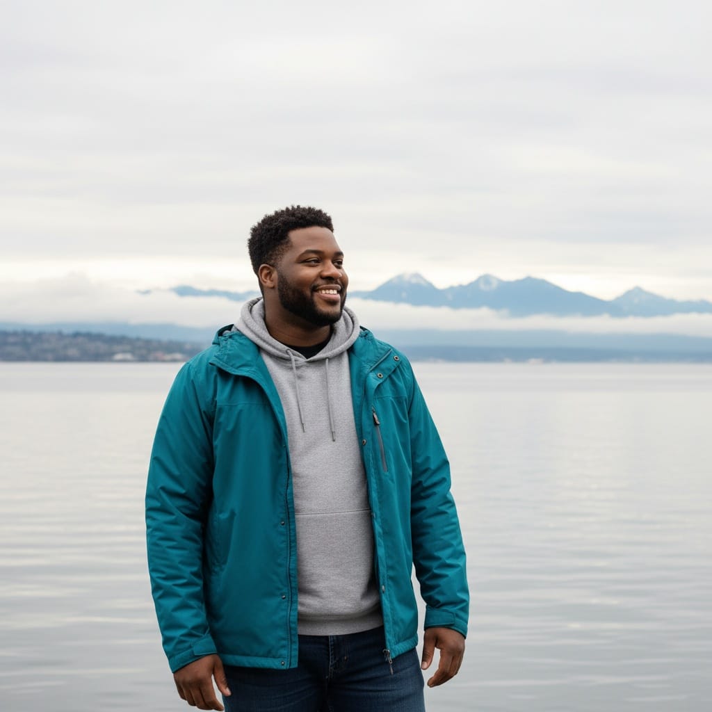curve black man waterfront puget sound 49228807