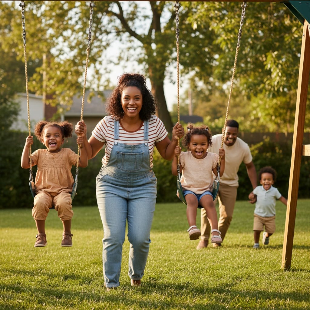 curve black woman backyard play action 92691769
