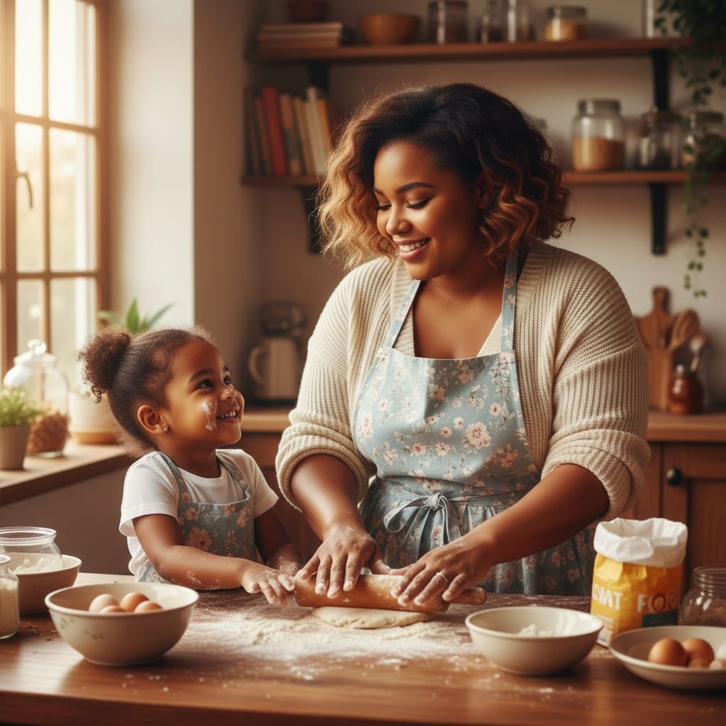 curve black woman baking together kitchen 99638293