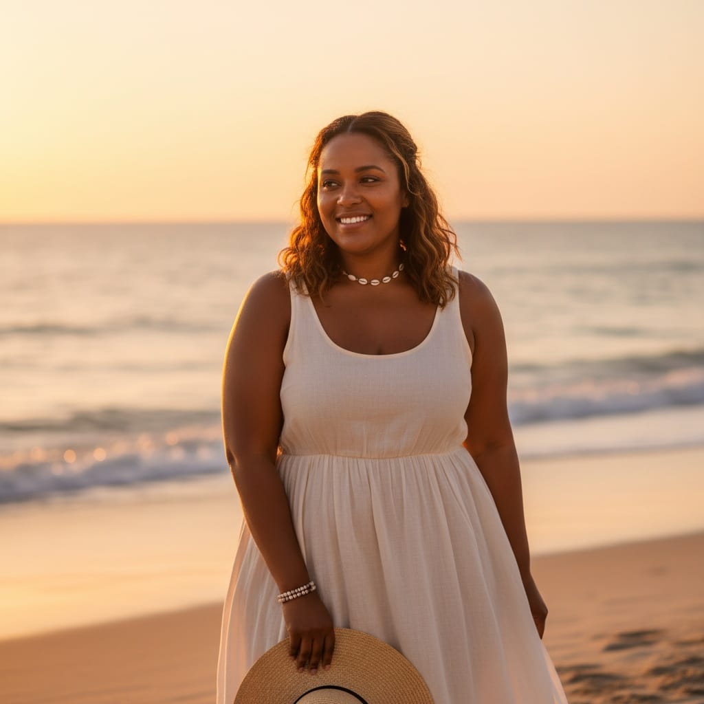 curve black woman beach summer relaxed 60853577
