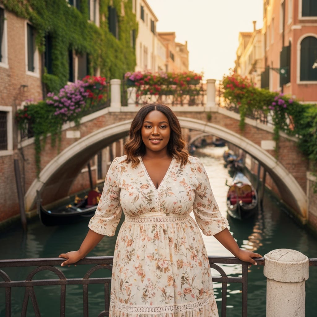 curve black woman canal bridge romantic 90105391