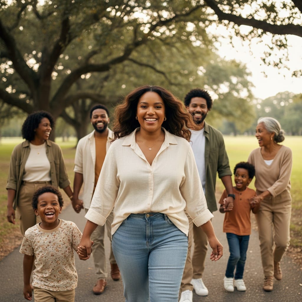 curve black woman candid walking together 84966123