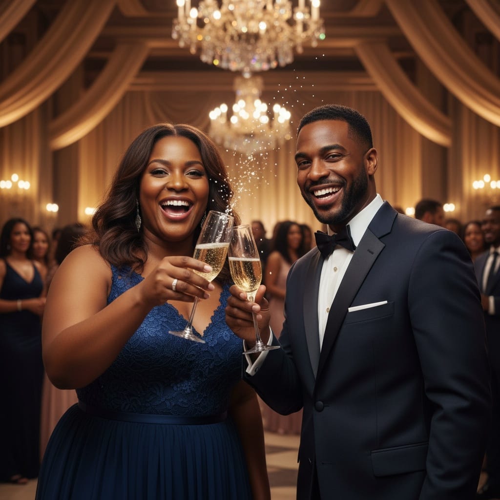 curve black woman champagne toast celebration 62022427