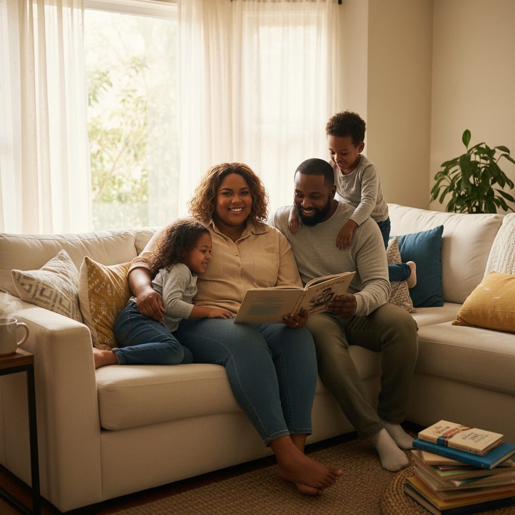curve black woman cozy home candid 32894181