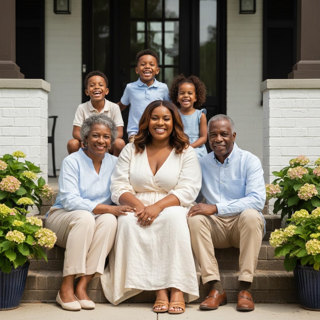 curve black woman front porch home 66602374