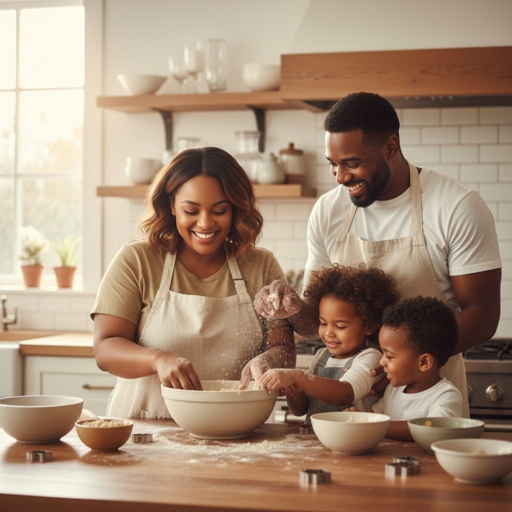 curve black woman kitchen baking moment 41680279