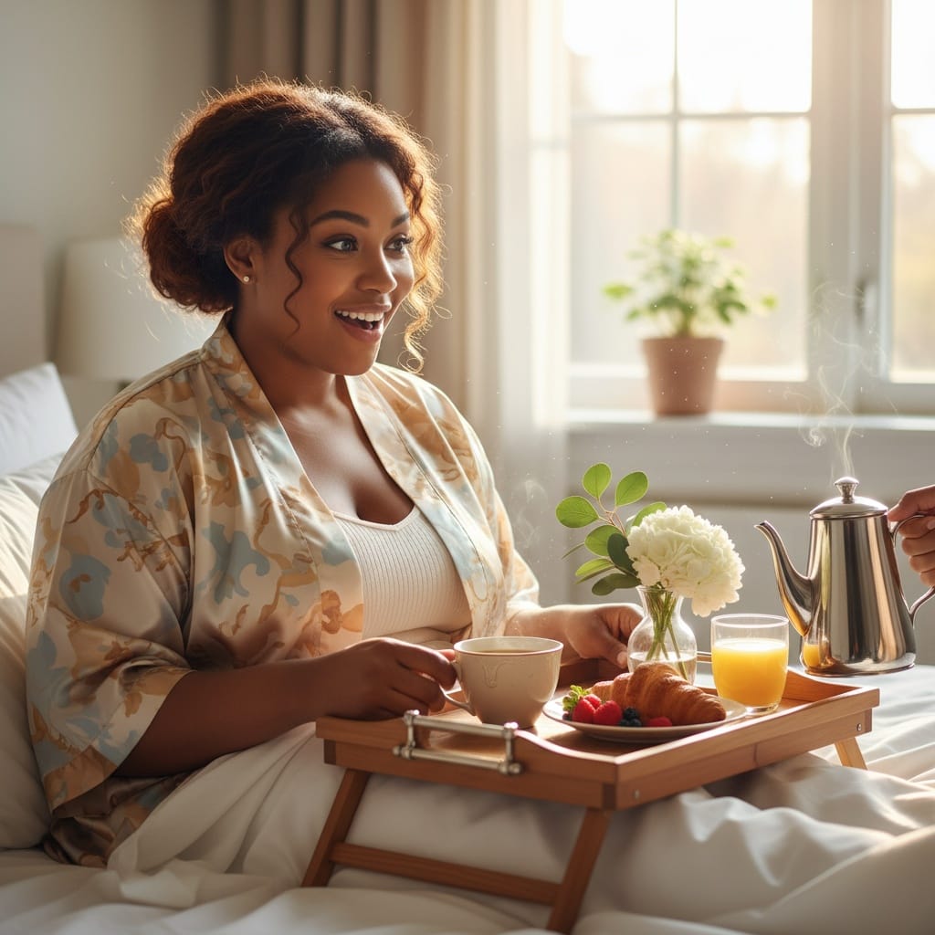 curve black woman mom breakfast in bed 85069377