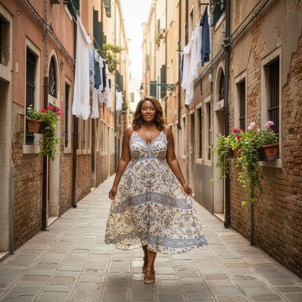 curve black woman narrow alley walking 80507672