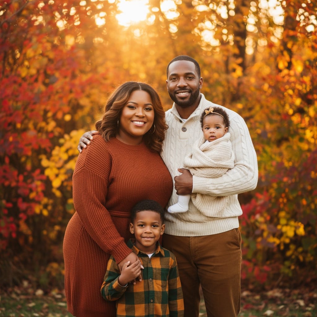 curve black woman outdoor fall foliage portrait 16127725