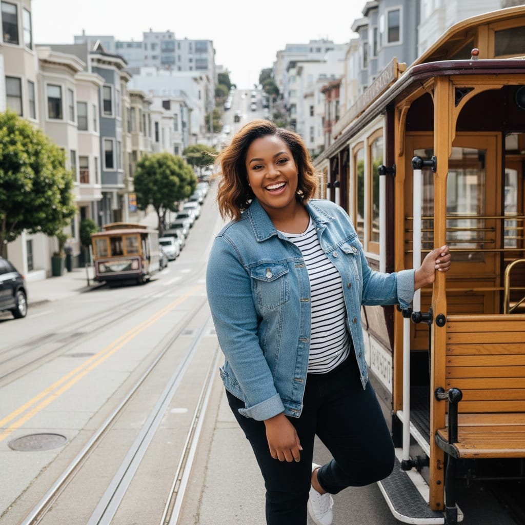 curve black woman riding cable car 21400059