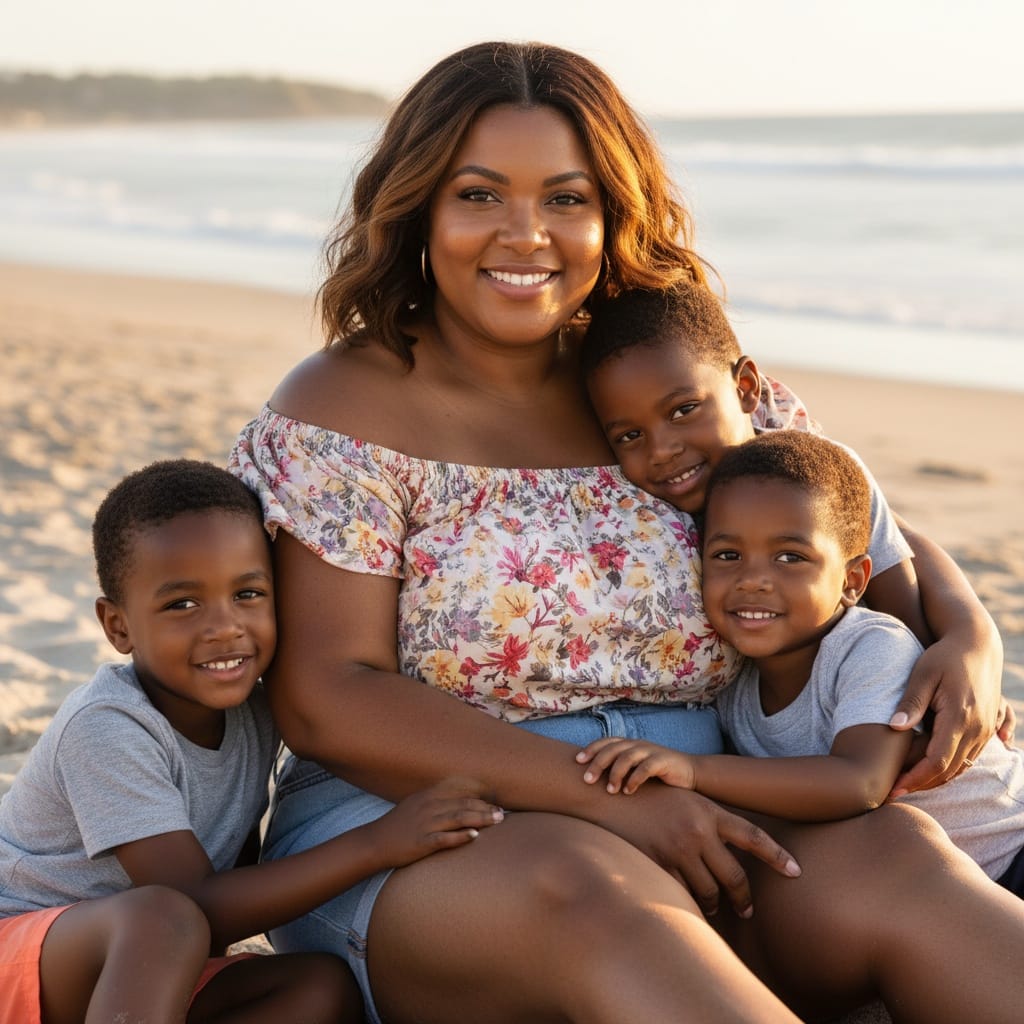 curve black woman sitting beach close up 36079798