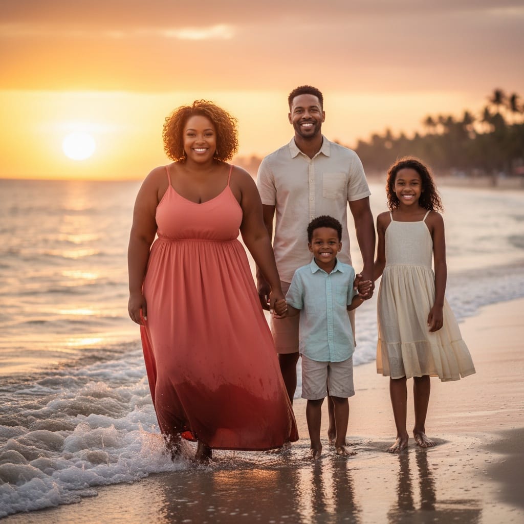 curve black woman sunset beach full family 33692669