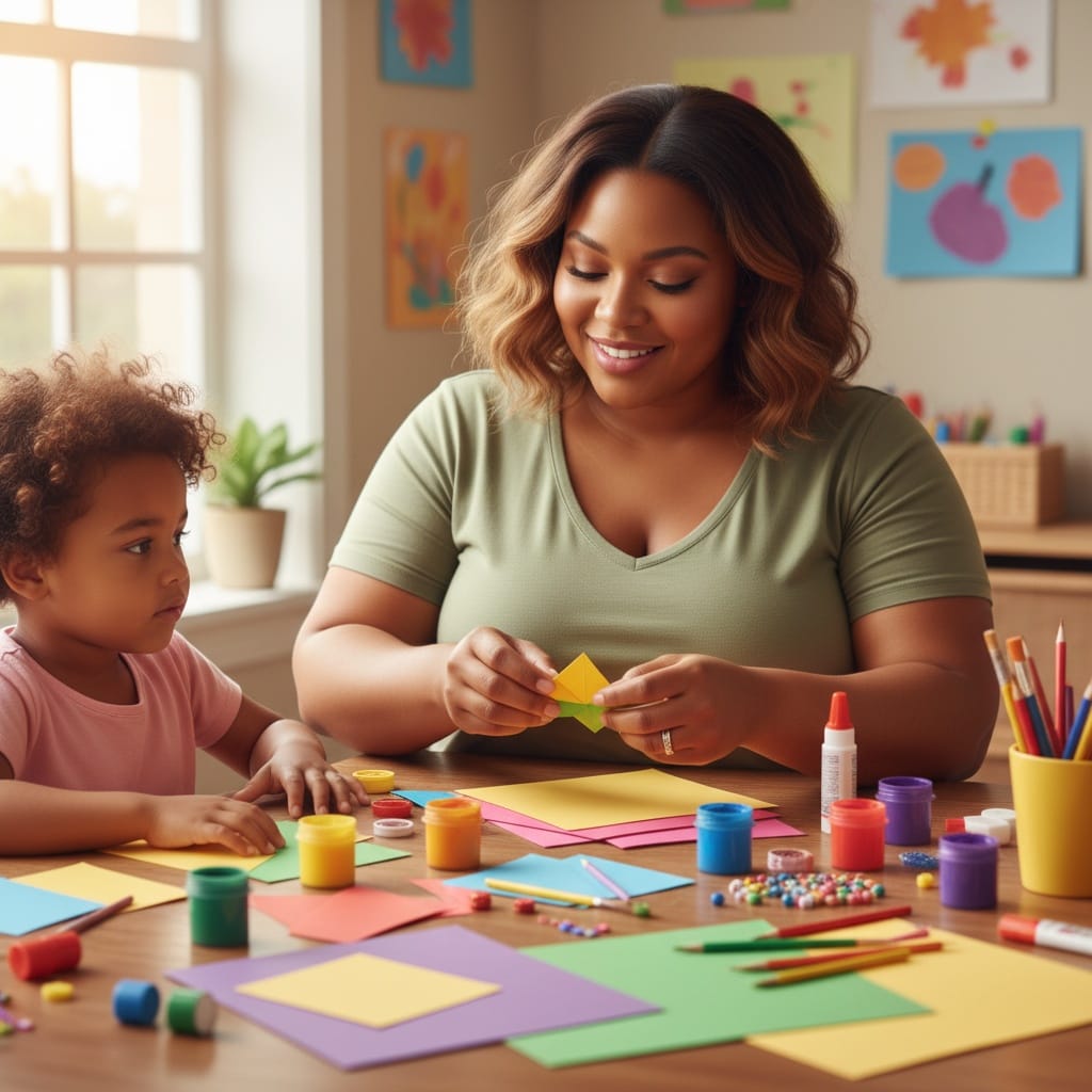 curve black woman teaching crafts activity 62175144
