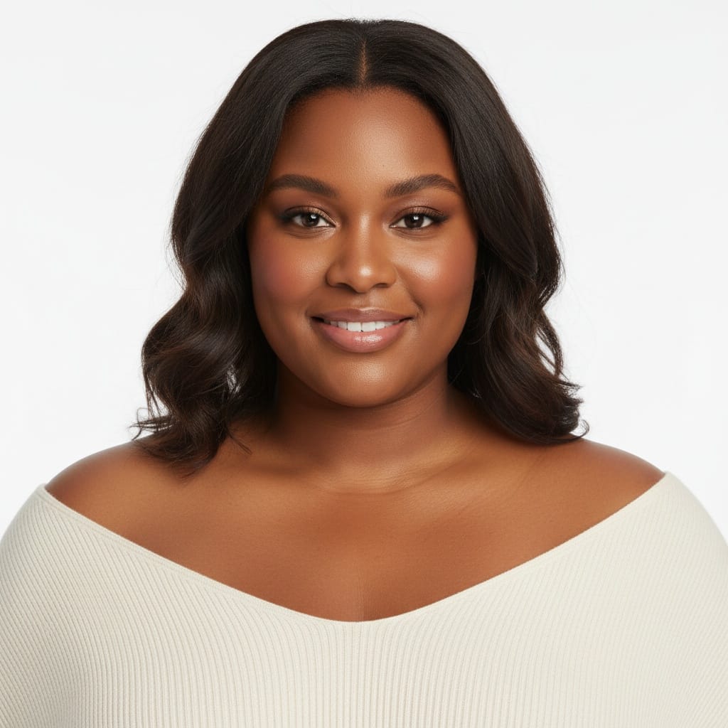 curve black woman white background closeup upper 23328984