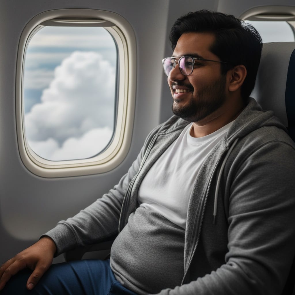 curve indian man airplane window seat 65628762