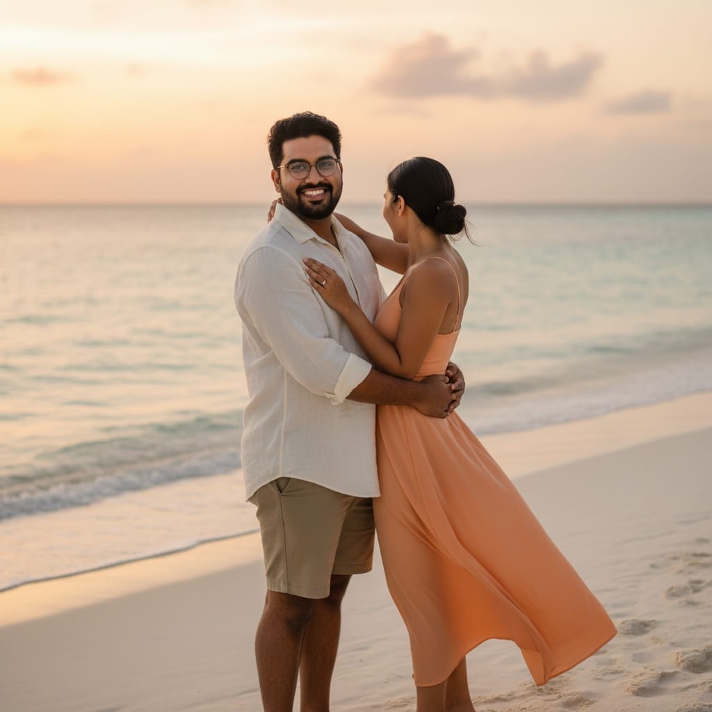 curve indian man beach sunset embrace 66874528