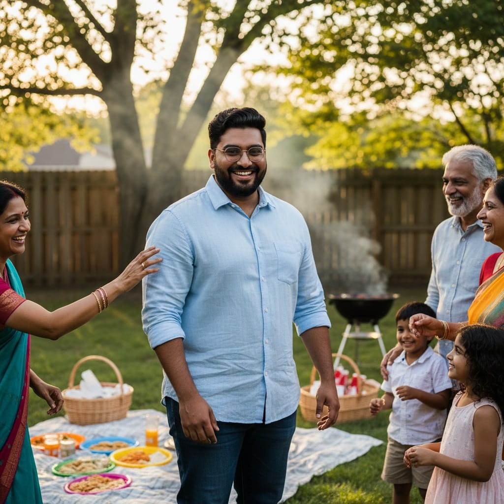 curve indian man candid outdoor gathering 84166856