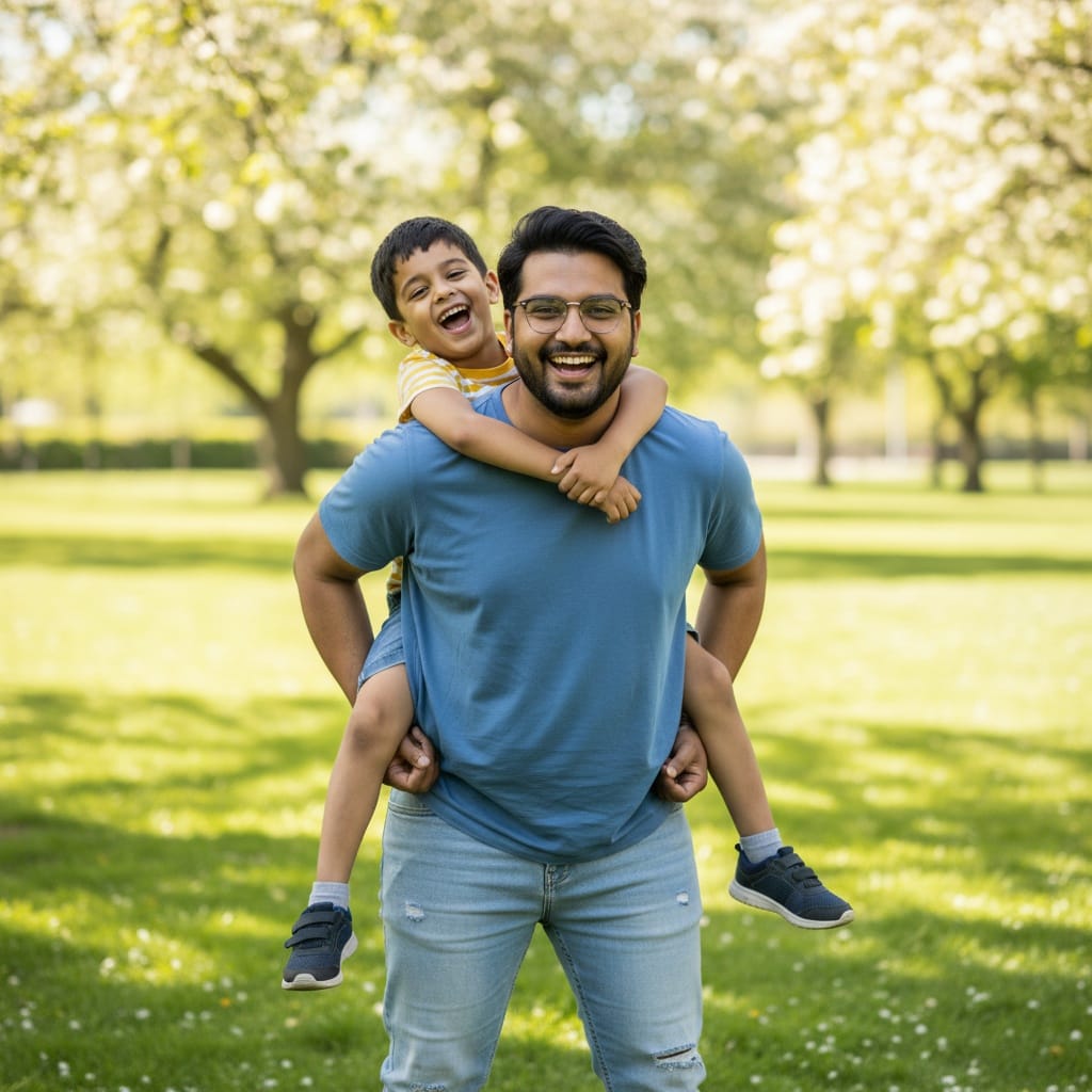 curve indian man dad piggyback ride laughing 40351201