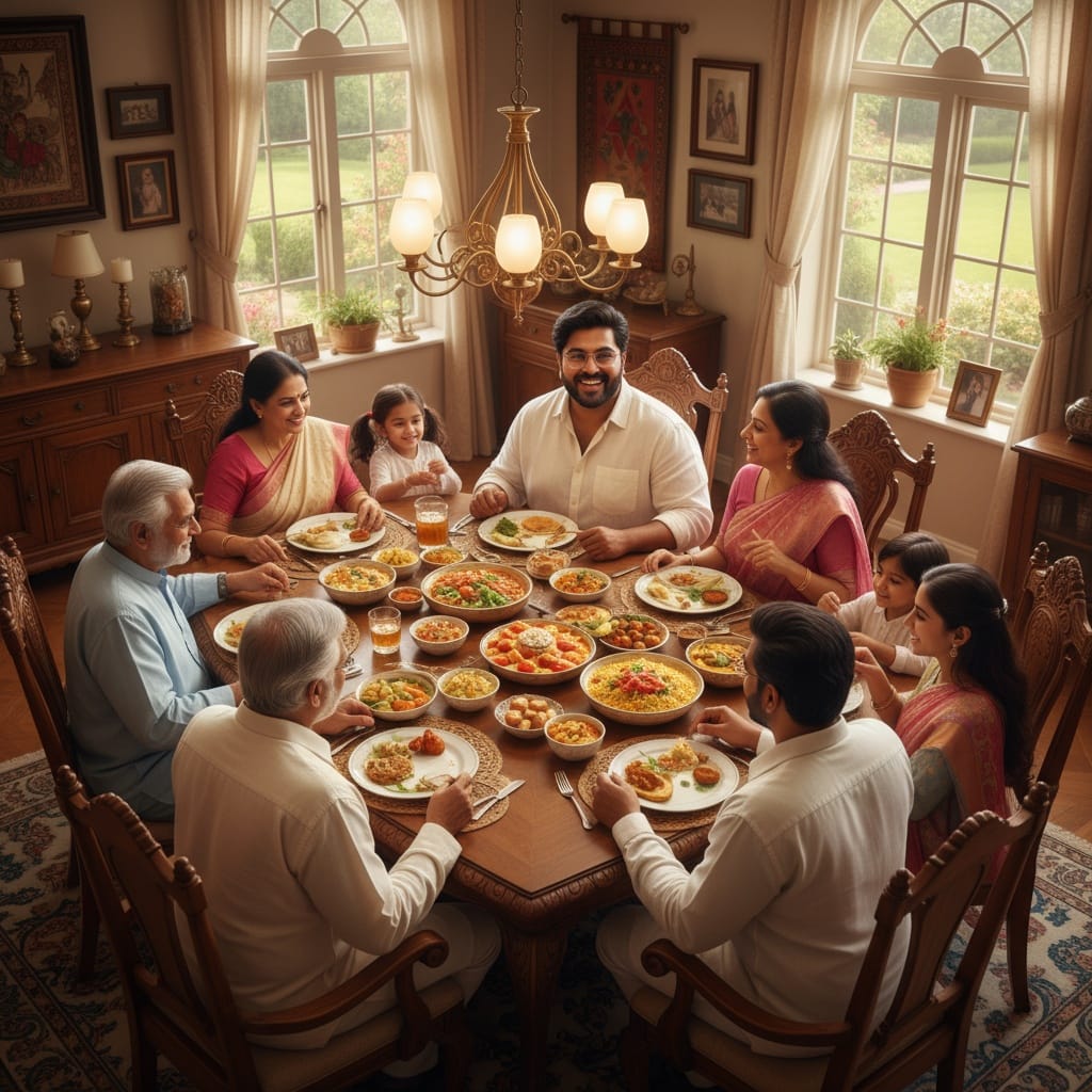 curve indian man family dinner table 57064846