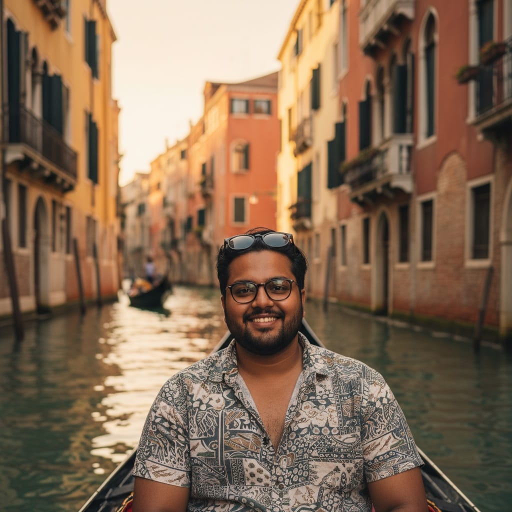 curve indian man gondola ride canal 18152685