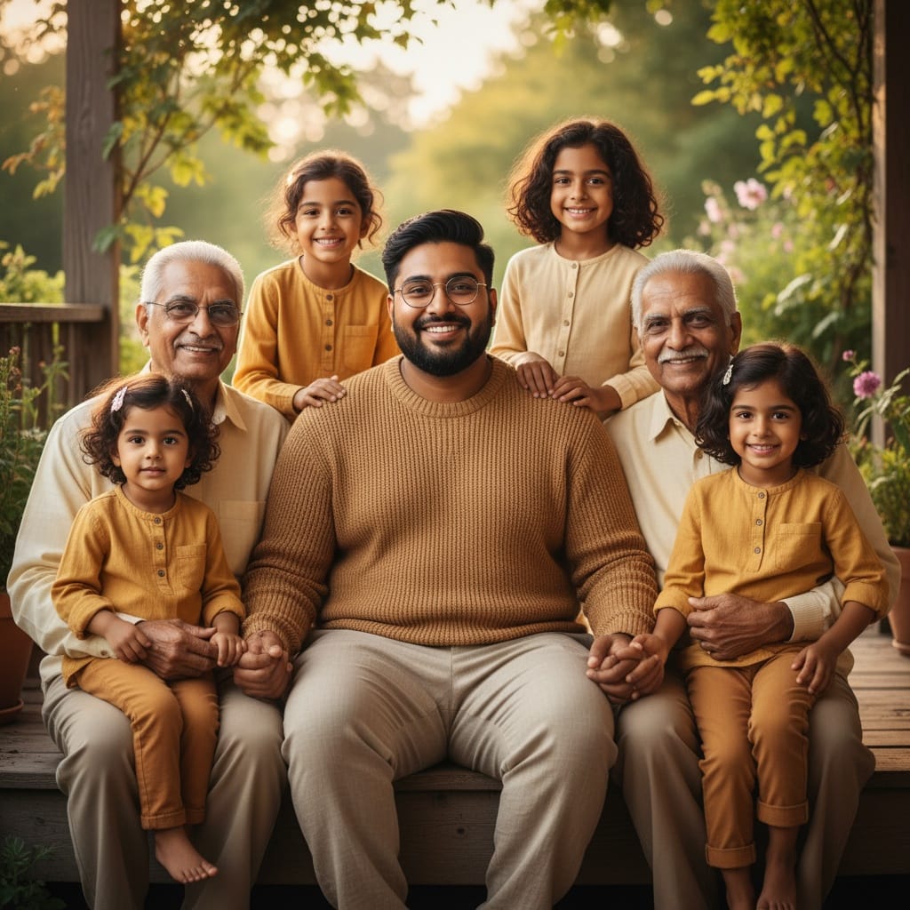 curve indian man grandparents with grandchildren 62678716