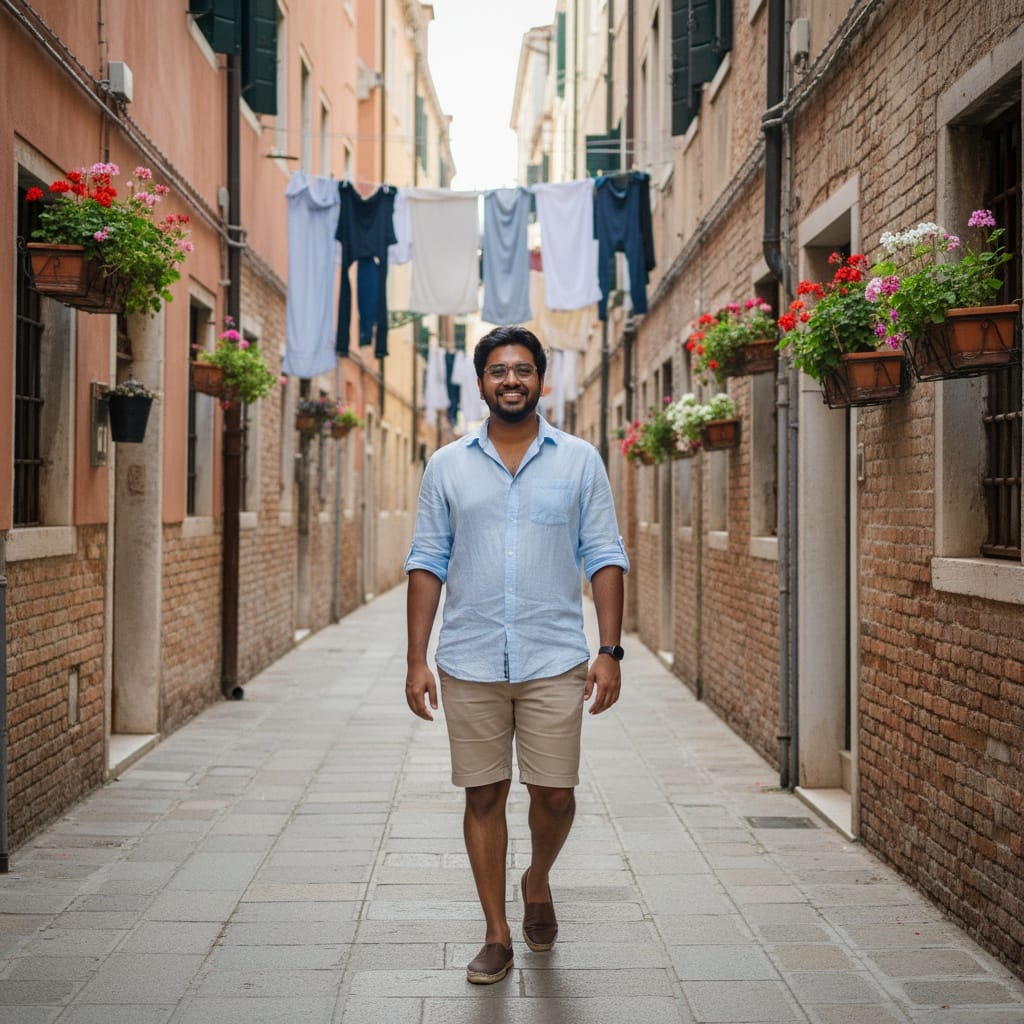 curve indian man narrow alley walking 68484699