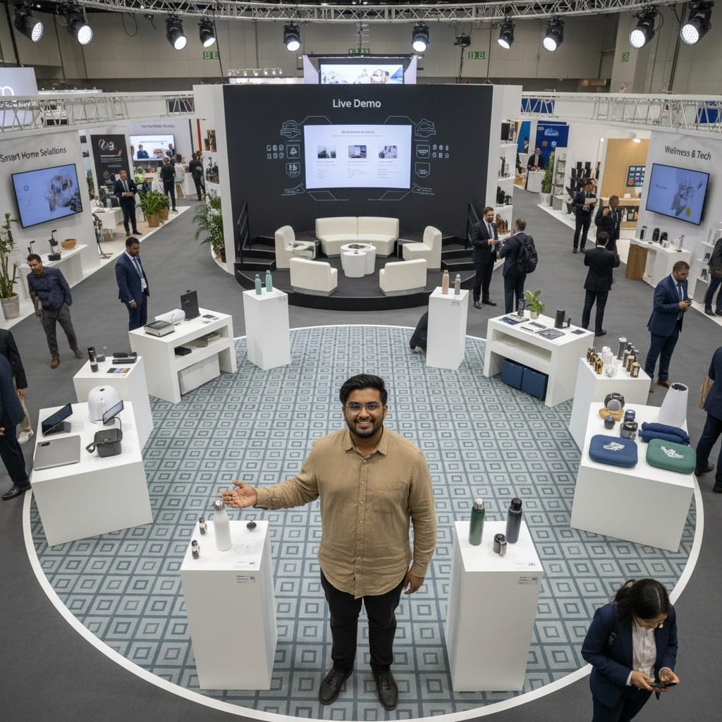 curve indian man overhead booth layout 37708782