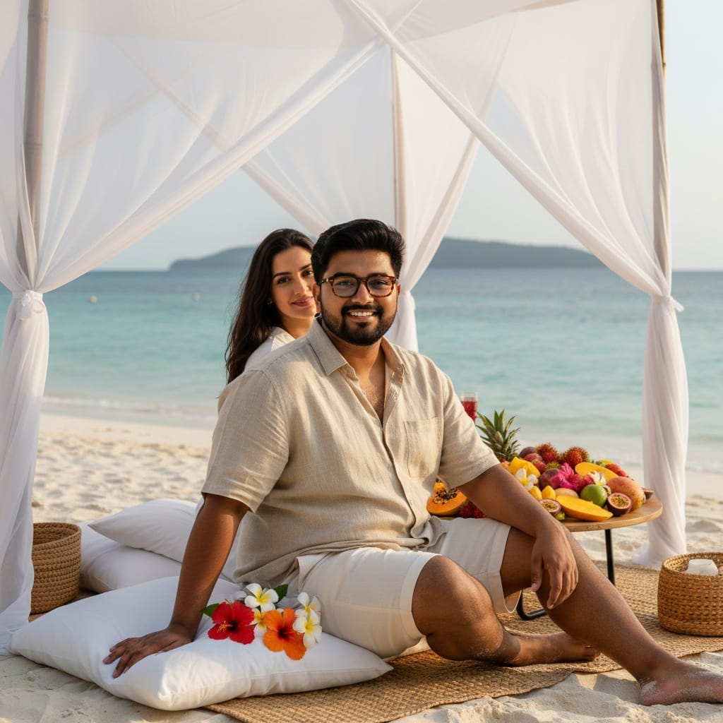 curve indian man private beach picnic 66885939