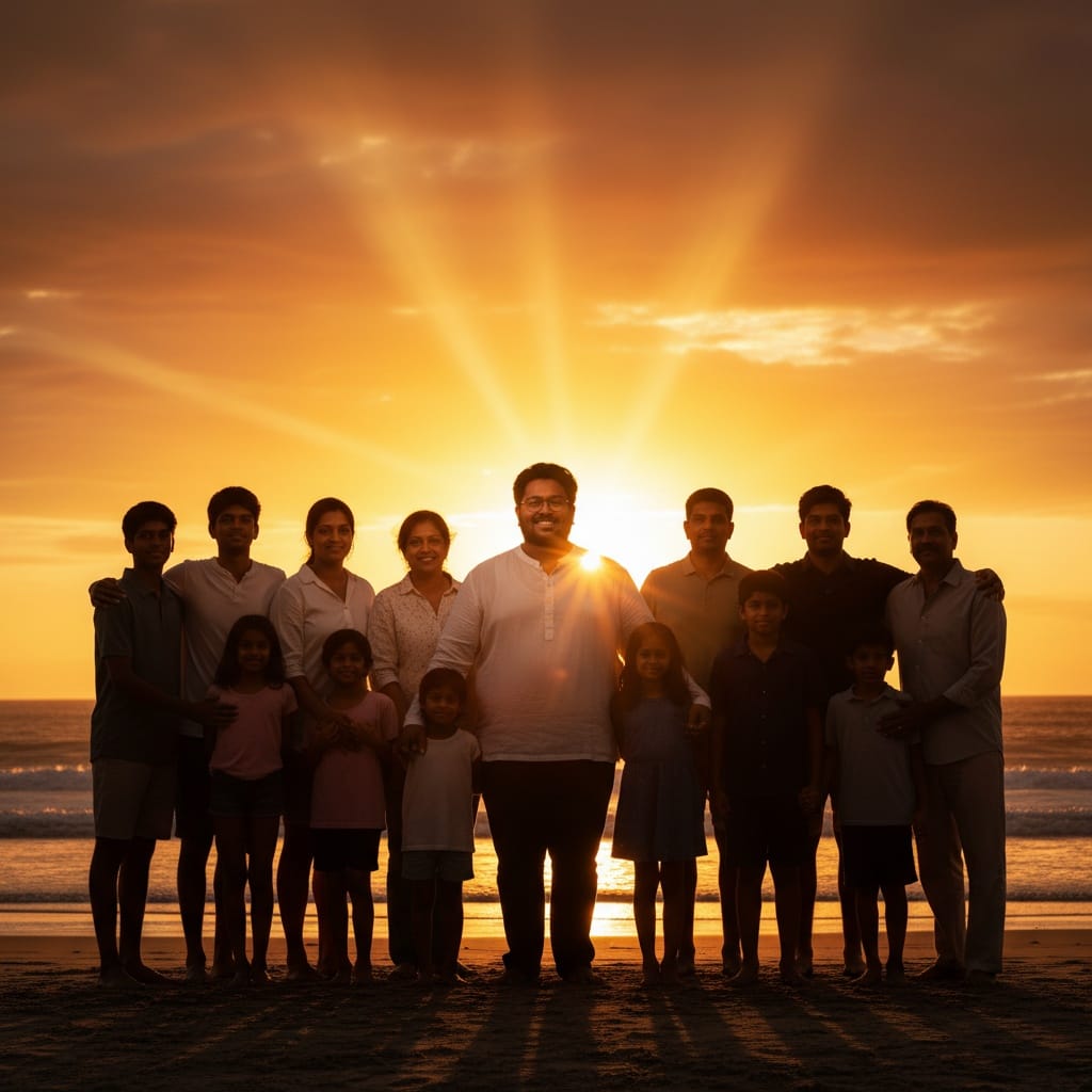 curve indian man sunset family silhouette 83817157