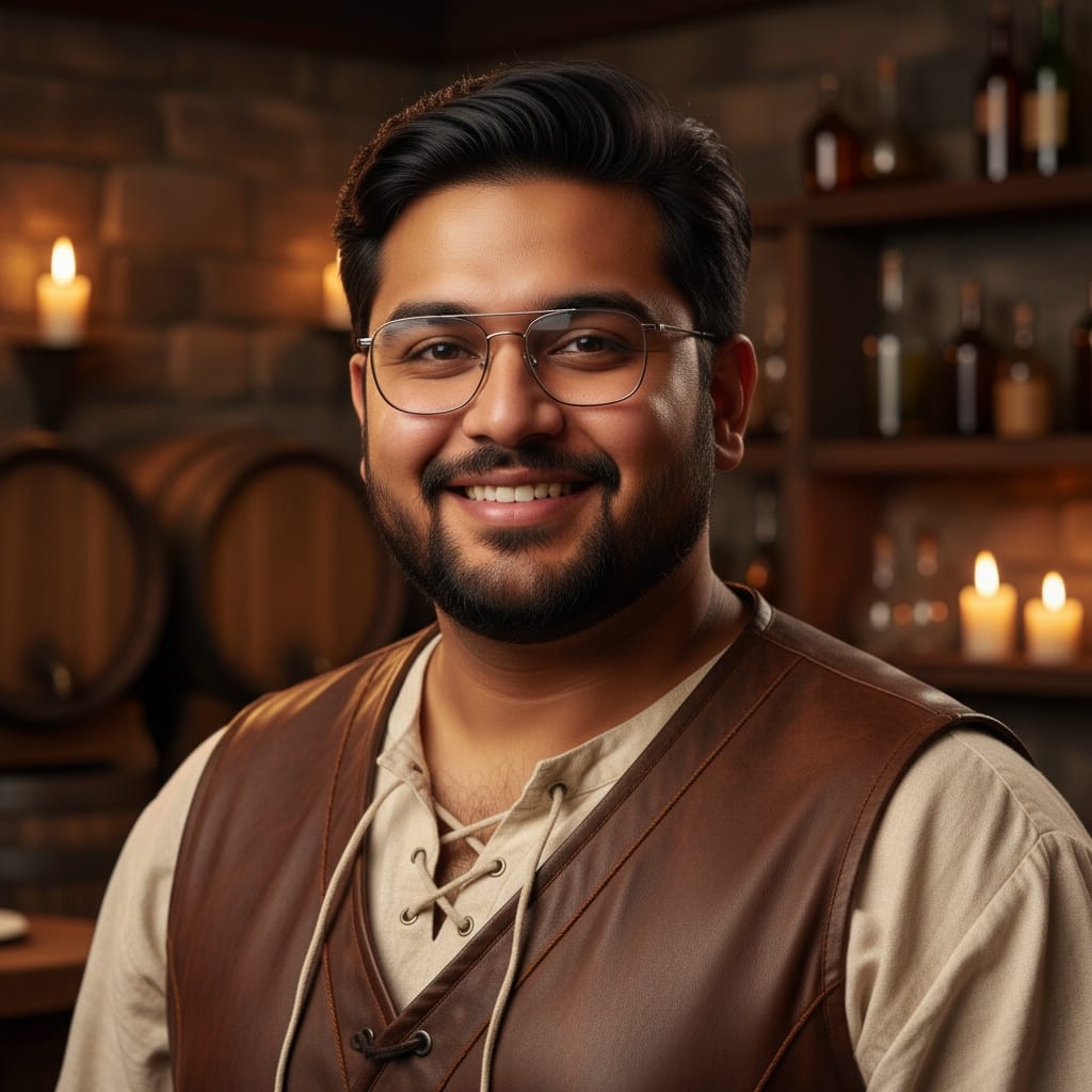 curve indian man tavern keeper candlelit interior 67248297