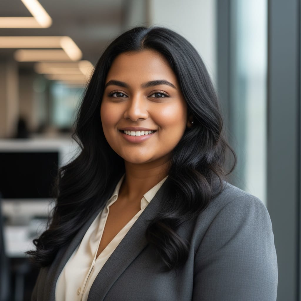 curve indian woman modern office blur 25406346