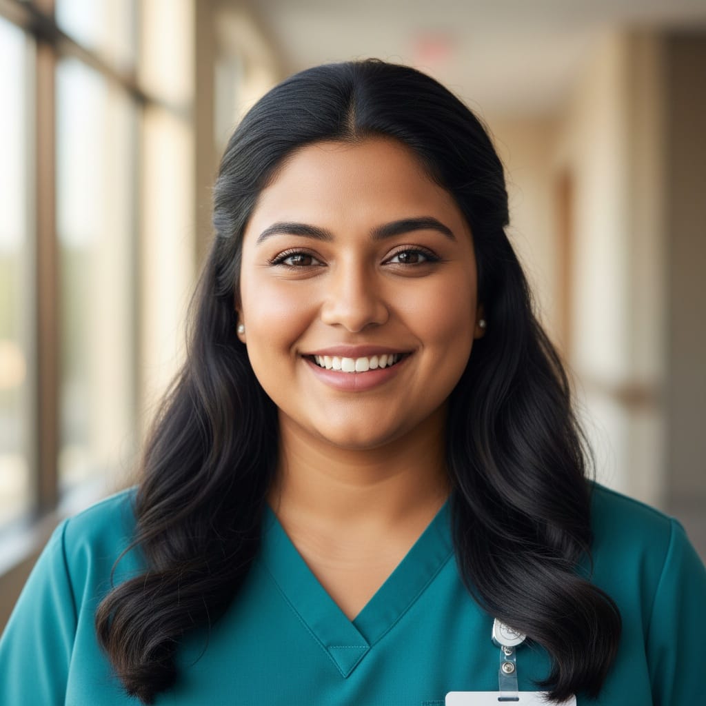 curve indian woman scrubs clinical environment 81609039